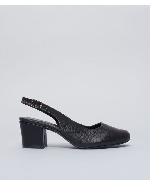 Scarpin Couro Pesponto - Preto