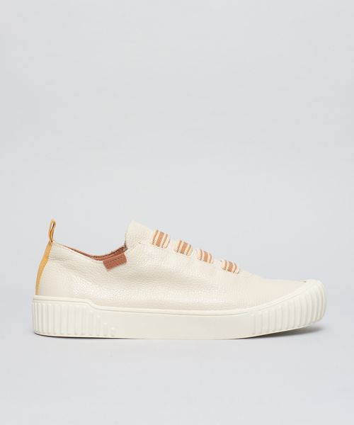 Tenis Couro Elastico Listrado - Offwhite