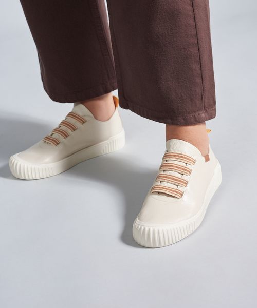Tenis Couro Elastico Listrado - Offwhite