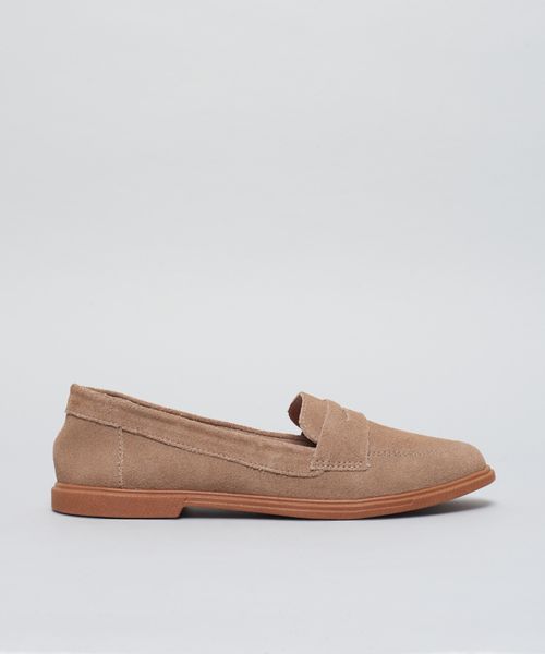 Mocassim Gravata Couro Camurca - Cinza