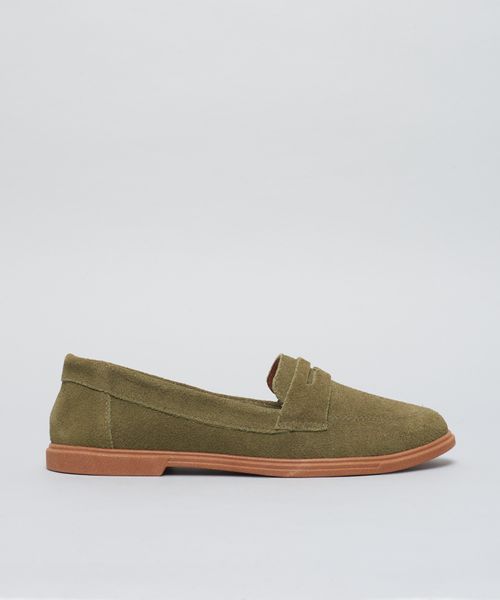 Mocassim Gravata Couro Camurca - Oliva
