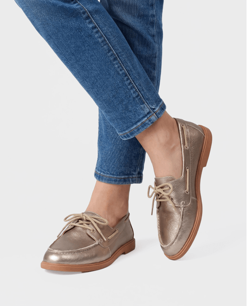 Mocassim Couro Jordana - Prata Velho