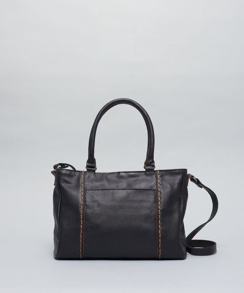 Bolsa g Couro Pesponto Seleiro - Preto